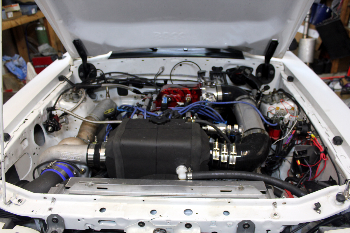 front view turbo install intercooler fox mustang coupe