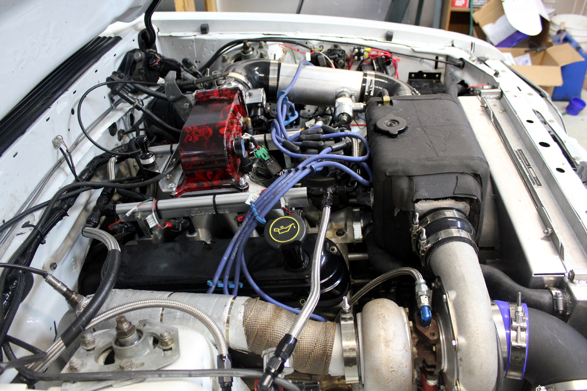 Passenger side view turbo install 89 LX coupe Fox body