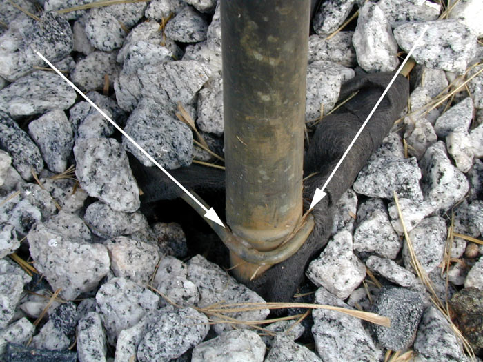 Ground buss at tower brazed to copper rods